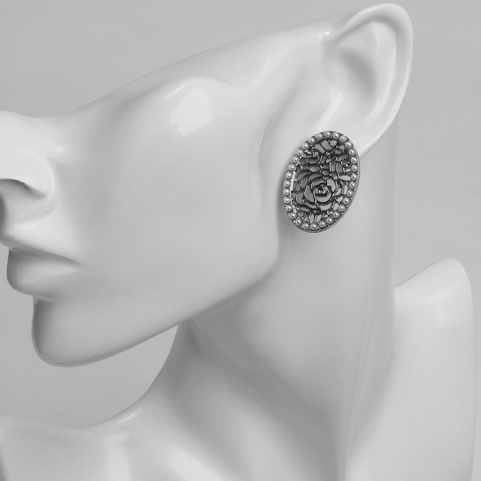 Серьги с жемчугом Серьги с жемчугом "Ажур" грациозная, цвет белый в серебре