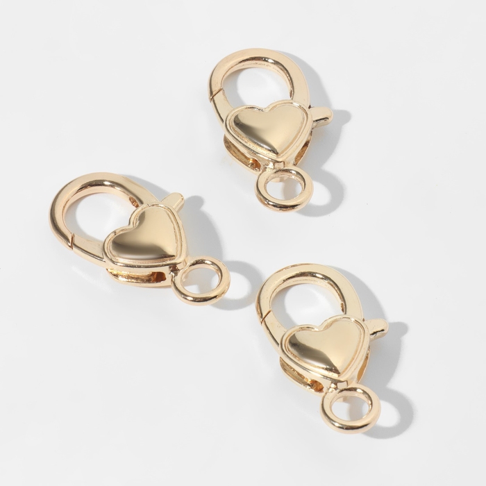 Замок-карабин «Сердечко» гладкое, (набор 3 шт.), 14×26 мм, цвет золото Замок-карабин «Сердечко» гладкое, (набор 3 шт.), 14×26 мм, цвет золото