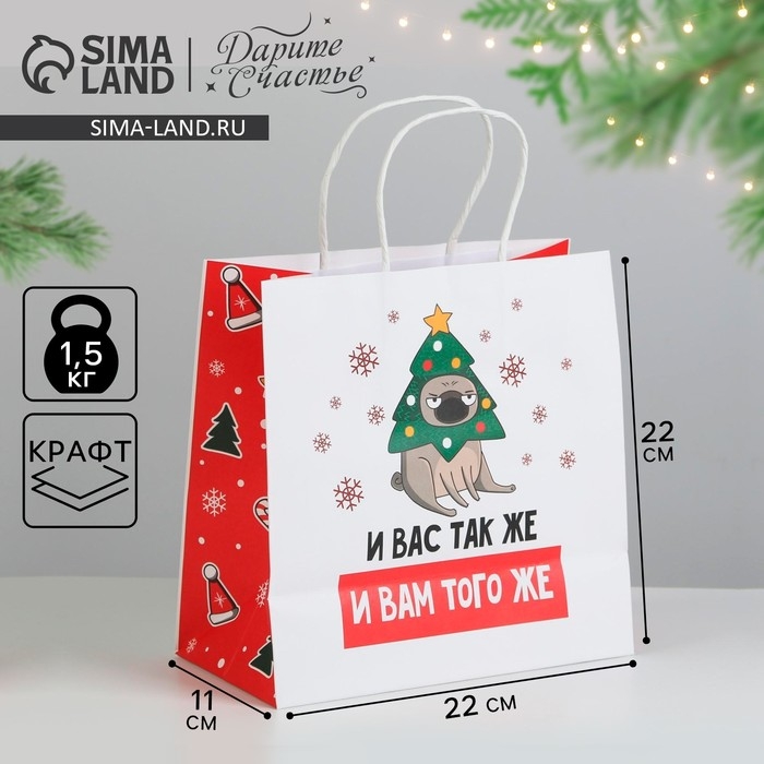 Пакет подарочный новогодний «А вас также», 22 х 22 х 11 см, Новый год Пакет подарочный новогодний «А вас также», 22 х 22 х 11 см, Новый год