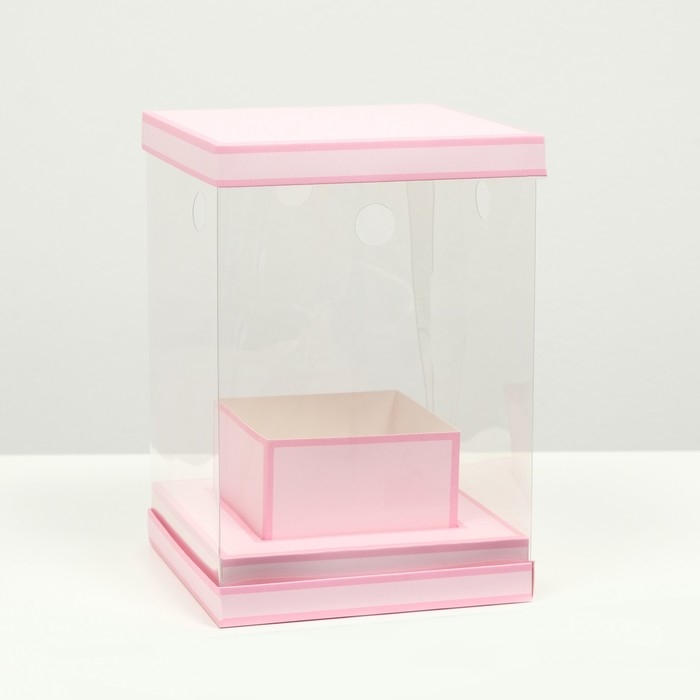 Коробка для цветов с вазой и PVC окнами складная, розовый, 16 х 23 х 16 см Коробка для цветов с вазой и PVC окнами складная, розовый, 16 х 23 х 16 см