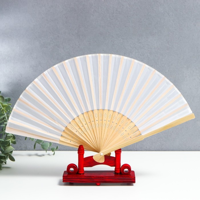 Веер бамбук, текстиль h=21 см  Веер бамбук, текстиль h=21 см "Моноцвет" в коробке, белый