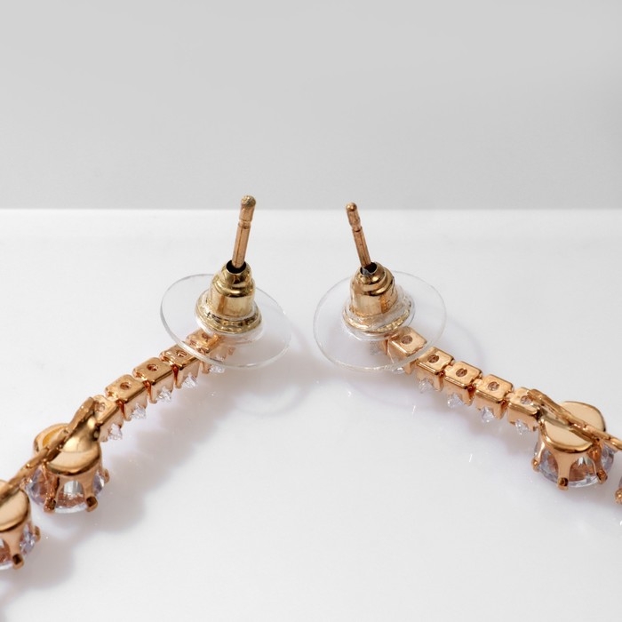 Серьги висячие со стразами «Дорожка» кругов, цвет белый в золоте, 7,5 см