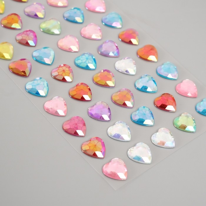 Наклейка пластик стразы Наклейка пластик стразы "Сердце" цветной перламутр 18х8 см
