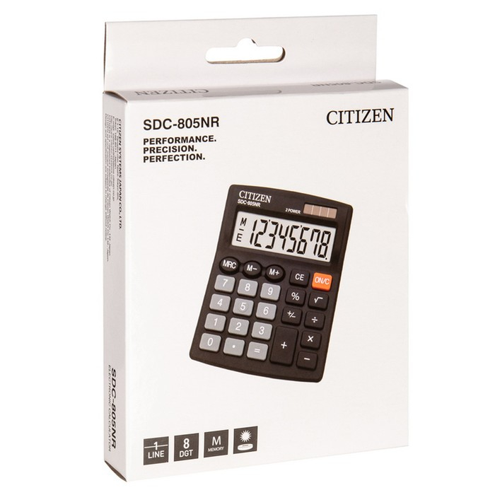 Калькулятор настольный Citizen  Калькулятор настольный Citizen "SDC-805NR", 8-разрядный, 105 х 120 х 21 мм, двойное питание, компактный, чёрный
