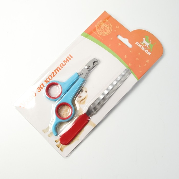 Набор по уходу за когтями: ножницы-когтерезы (отверстие 6 мм) и пилка, сине-красный Набор по уходу за когтями: ножницы-когтерезы (отверстие 6 мм) и пилка, сине-красный