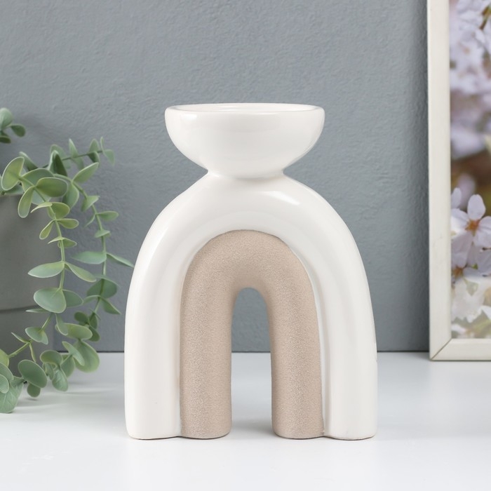 Подсвечник керамика на 1 свечу  Подсвечник керамика на 1 свечу "Медуза" песочно-белый 13,5х8,7х18 см