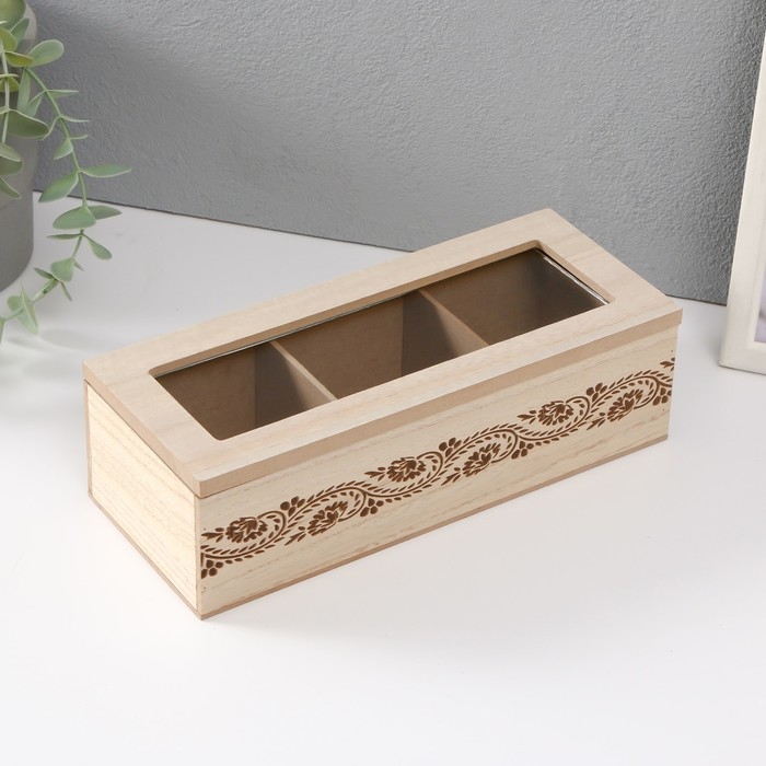 Шкатулка дерево с делениями  Шкатулка дерево с делениями "Цветочный узор" 24х9,8х7 см