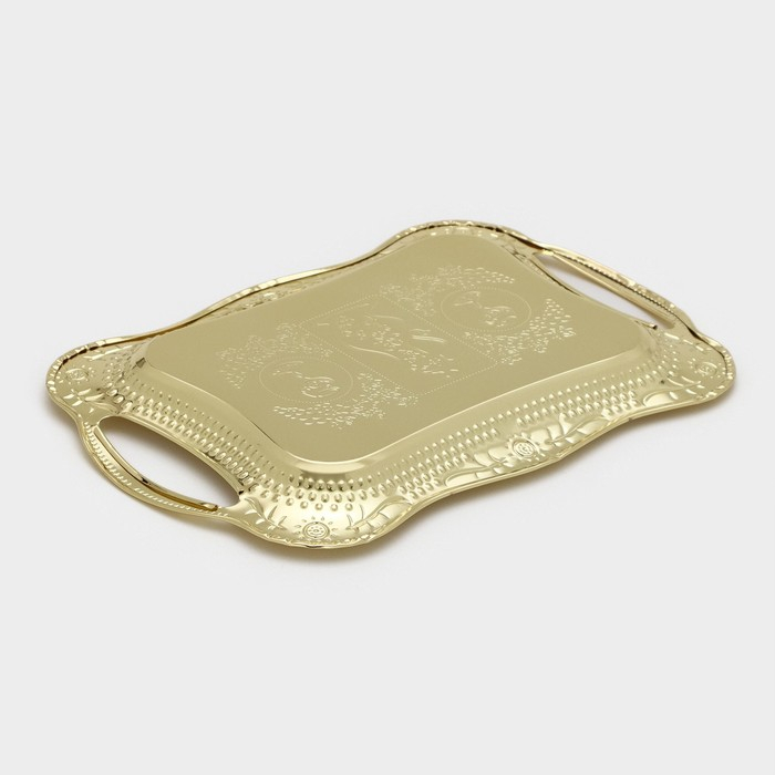 Поднос из нержавеющей стали с ручками «Изобилие. Золото», 31×20×2 см, цвет золотой Поднос из нержавеющей стали с ручками «Изобилие. Золото», 31×20×2 см, цвет золотой