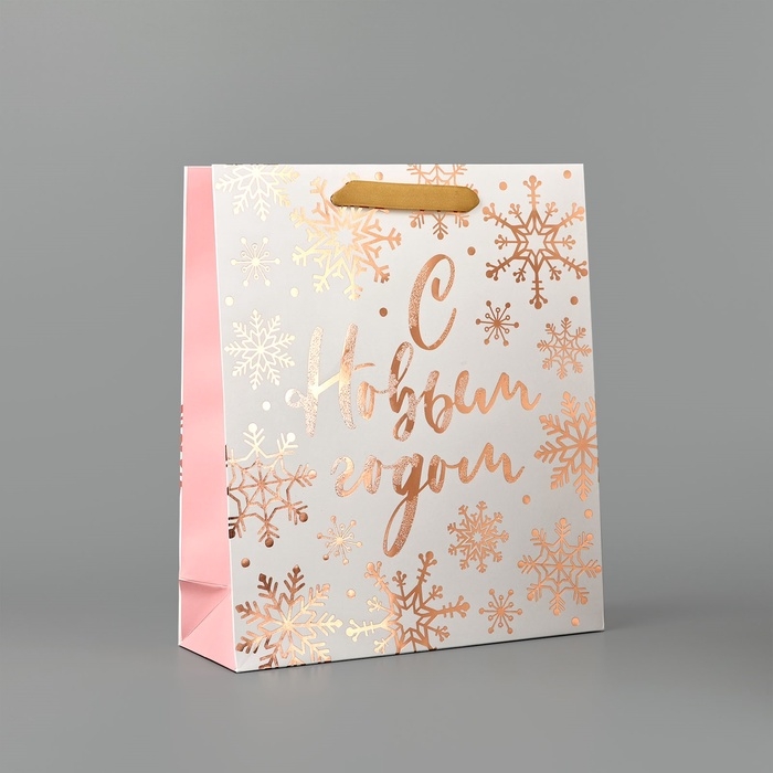 Пакет подарочный новогодний ламинированный «С новым счастьем», тиснение, M 30 х 26 х 9 см, Новый год Пакет подарочный новогодний ламинированный «С новым счастьем», тиснение, M 30 х 26 х 9 см, Новый год