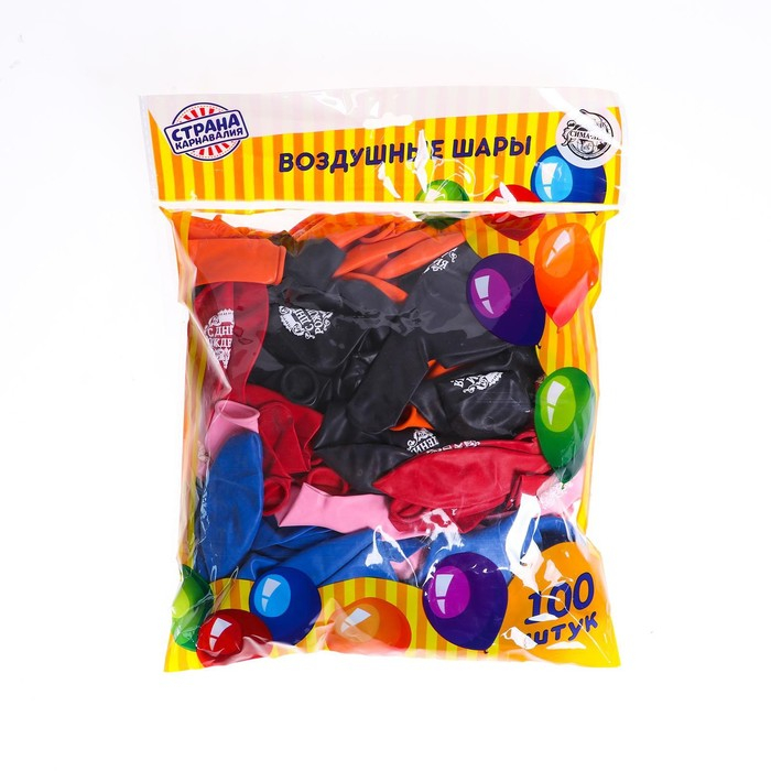 Воздушный шар латексный 12 Воздушный шар латексный 12" «С днём рождения», корона, 100 шт., МИКС