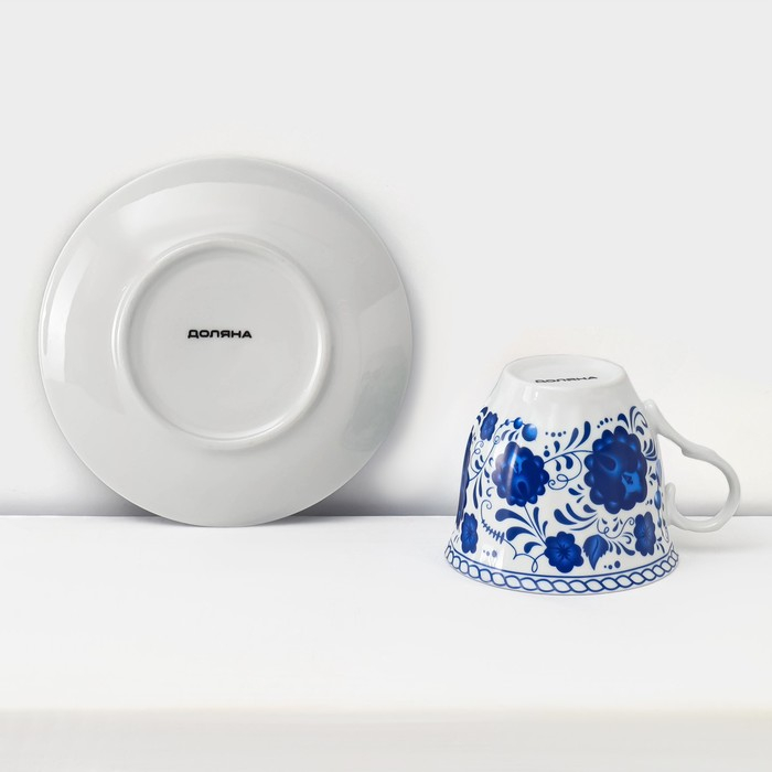 Сервиз керамический чайный Доляна «Русский узор»,13 предметов на подставке: 6 чашек 210 мл, 6 блюдец, чайник Сервиз керамический чайный Доляна «Русский узор»,13 предметов на подставке: 6 чашек 210 мл, 6 блюдец, чайник