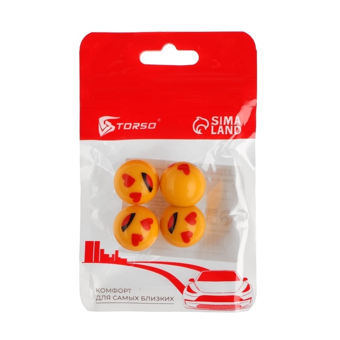 Колпачок на вентиль, TORSO, Смайл, набор 4 шт Колпачок на вентиль, TORSO, Смайл, набор 4 шт