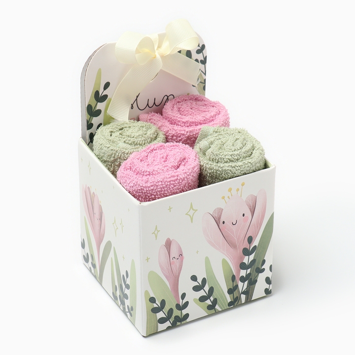 Набор махровых салфеток Этель Набор махровых салфеток Этель "Цветы" 30х30 см - 4 шт, 100% хлопок, 340 гр/м2