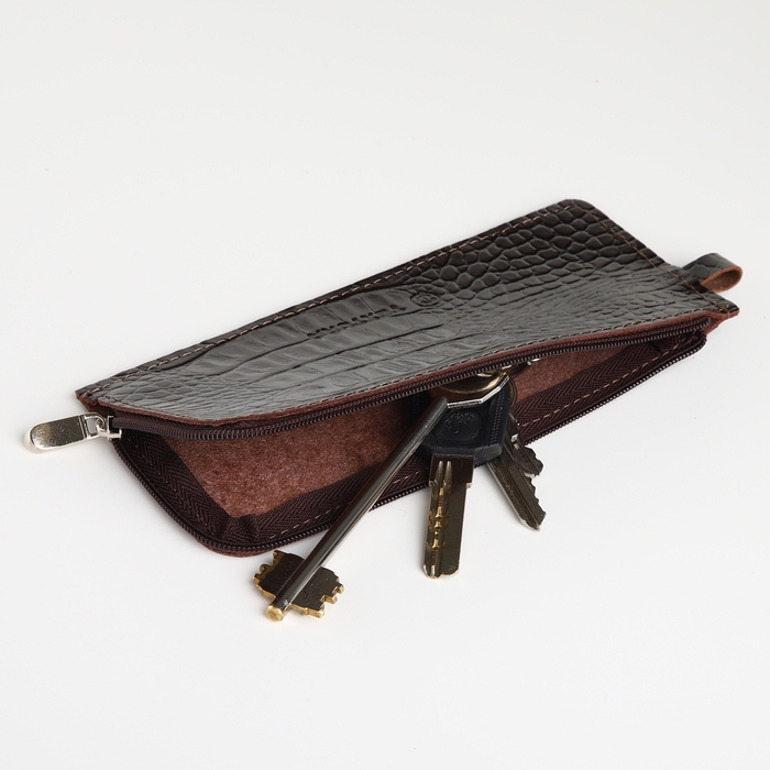 Ключница карманная на молнии, TEXTURA, длина 14 см, кольцо, цвет коричневый Ключница карманная на молнии, TEXTURA, длина 14 см, кольцо, цвет коричневый