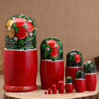 Матрёшка «Хохлома», красное  платье, 10 кукольная, 26 см