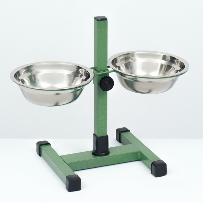 Подставка с мисками, 2 х 500 мл, высота 30 см, разборная, зелёная Подставка с мисками, 2 х 500 мл, высота 30 см, разборная, зелёная