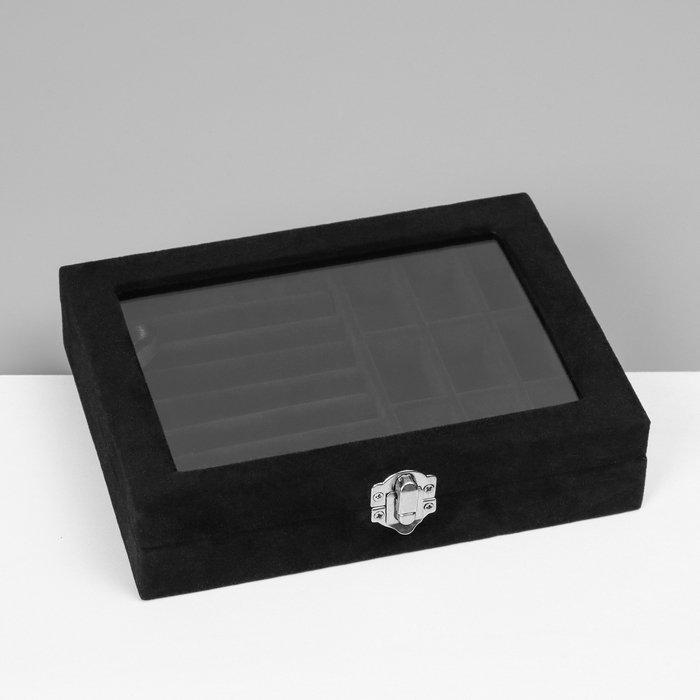 Подставка для украшений «Шкатулка», 8 полос, 9 ячеек, 20×15×4,5, цвет чёрный Подставка для украшений «Шкатулка», 8 полос, 9 ячеек, 20×15×4,5, цвет чёрный