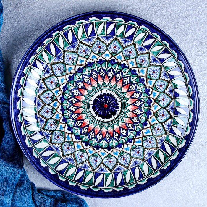 Ляган Риштанская Керамика  Ляган Риштанская Керамика "Узоры", 28 см, синий
