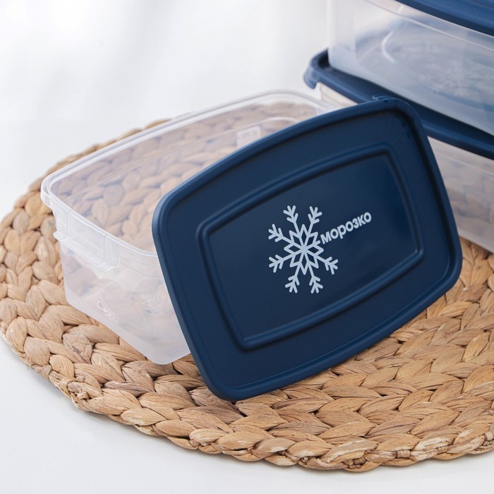 Набор прямоугольных контейнеров для замораживания продуктов «Морозко», 1 л , 3 шт, прозрачные, крышки микс Набор прямоугольных контейнеров для замораживания продуктов «Морозко», 1 л , 3 шт, прозрачные, крышки микс
