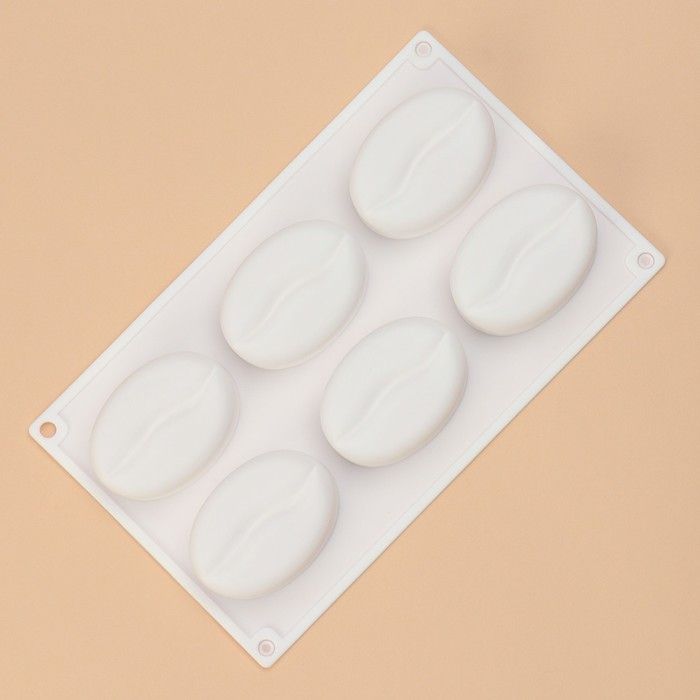 Форма для муссовых десертов и выпечки Доляна «Кофейные зёрна», силикон, 28,5×17×2,5 см, 6 ячеек (8×6 см), цвет белый Форма для муссовых десертов и выпечки Доляна «Кофейные зёрна», силикон, 28,5×17×2,5 см, 6 ячеек (8×6 см), цвет белый