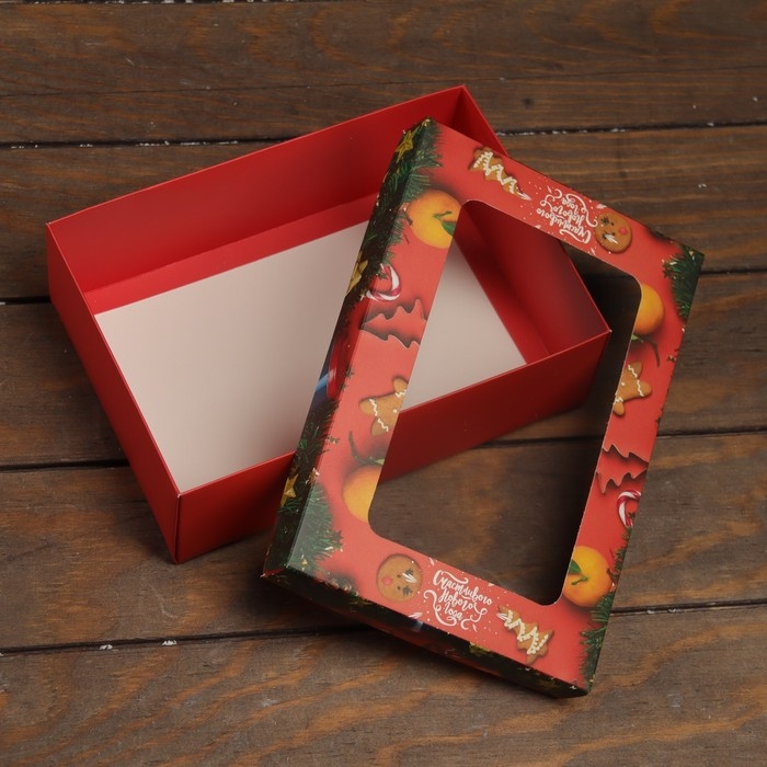 Новый год. Коробка подарочная новогодняя складная, крышка-дно, с окном Новый год. Коробка подарочная новогодняя складная, крышка-дно, с окном "Счастливого Нового Года" 24 х 17 х 8 см