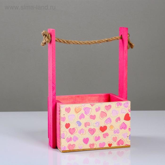 Кашпо деревянное, 15×12×8.5(25) см  Кашпо деревянное, 15×12×8.5(25) см "Пауль и Любовь. Молодые сердца", с принтом