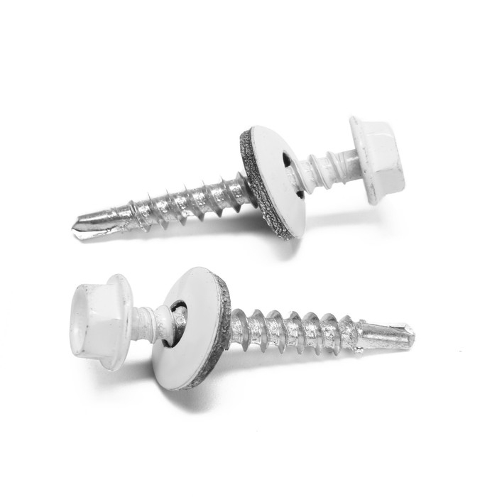 Саморезы кровельные 4,8х35 мм, RAL9003 цвет белый, 250 шт. Саморезы кровельные 4,8х35 мм, RAL9003 цвет белый, 250 шт.