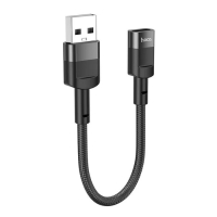 Кабель Hoco U107, USB (m) - Type-C (f), 2 А, 0,1 м, плетеный провод, передача данных, чёрный