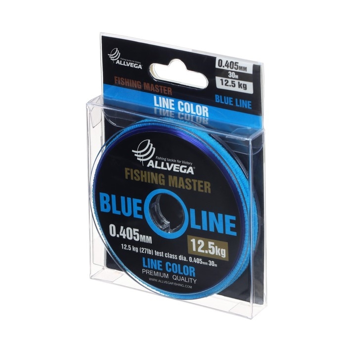 Леска монофильная ALLVEGA Fishing Master, диаметр 0.405 мм, тест 12.5 кг, 30 м, голубая Леска монофильная ALLVEGA Fishing Master, диаметр 0.405 мм, тест 12.5 кг, 30 м, голубая