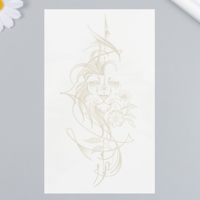 Татуировка на тело синяя Татуировка на тело синяя "Лев в линиях" 18х11 см