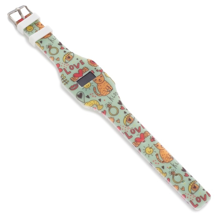 Часы наручные электронные, детские, Часы наручные электронные, детские, "Love", ремешок l-22.5 см, желтый