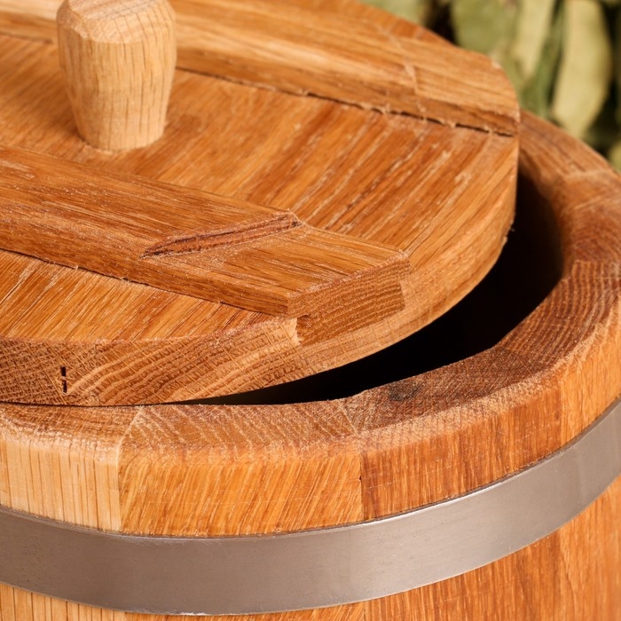 Кадка-бочка для засолки дубовая, 3 л, нержавеющий обруч, с крышкой, с гнетом Кадка-бочка для засолки дубовая, 3 л, нержавеющий обруч, с крышкой, с гнетом