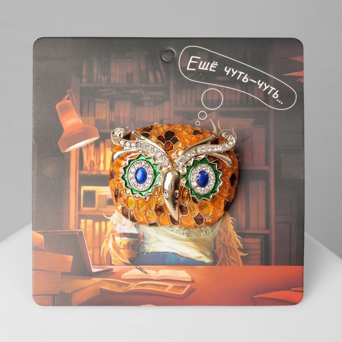 Брошь «Филин» голова, цветная в золоте Брошь «Филин» голова, цветная в золоте