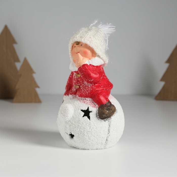 Сувенир керамика свет Сувенир керамика свет "Малыш-ангел в красном, на новогоднем шарике" 12,8х8,5х17 см