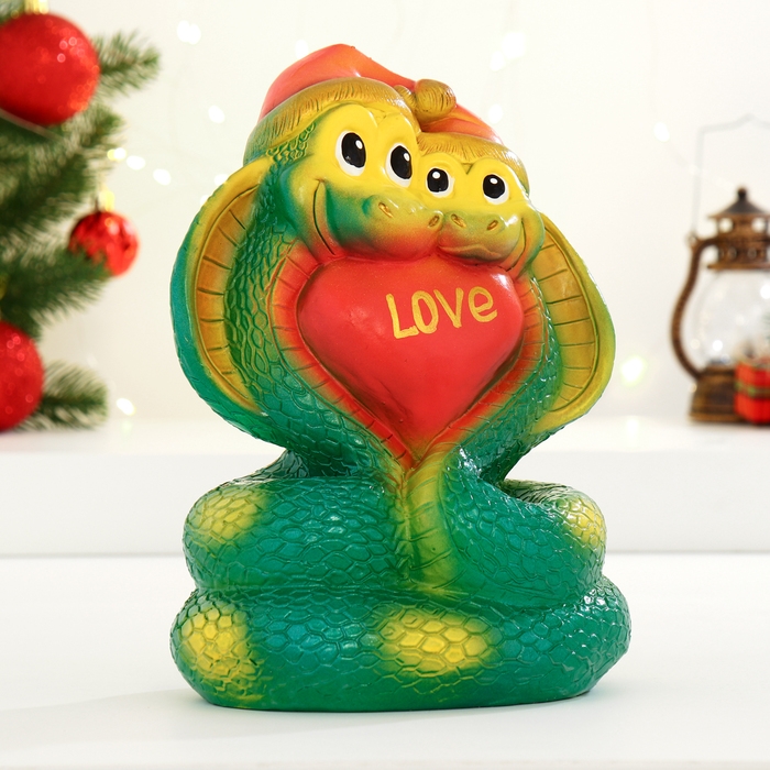 Новый год. Символ 2025. Копилка Новый год. Символ 2025. Копилка "Змеи с сердцем" зеленая, 24см