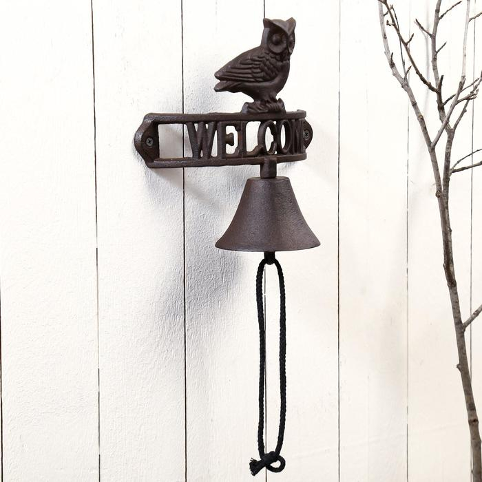 Колокол сувенирный металл  Колокол сувенирный металл "Филин. Welcome" 22х21х12 см