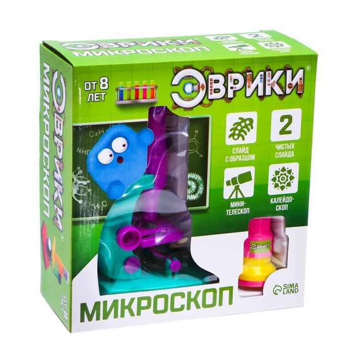 Набор биолога 6 предметов: микроскоп, 2 калейдоскопа, 2 пустых слайда, образец клеток Набор биолога 6 предметов: микроскоп, 2 калейдоскопа, 2 пустых слайда, образец клеток