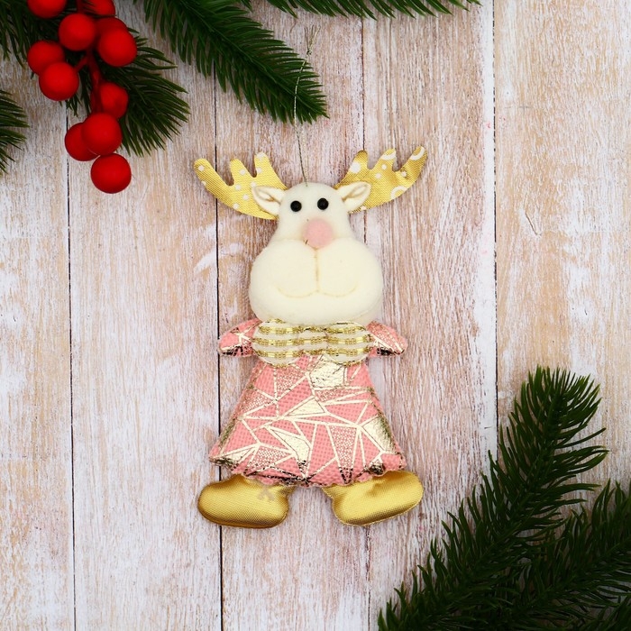 Мягкая подвеска Мягкая подвеска "Олень в костюмчике с геометрическим узором" 6х12 см, розовый