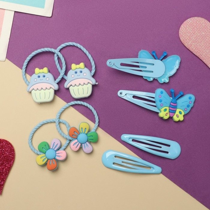 Набор для волос Набор для волос "Ванилька" (4 резинки, 4 невидимки) бабочки, голубой