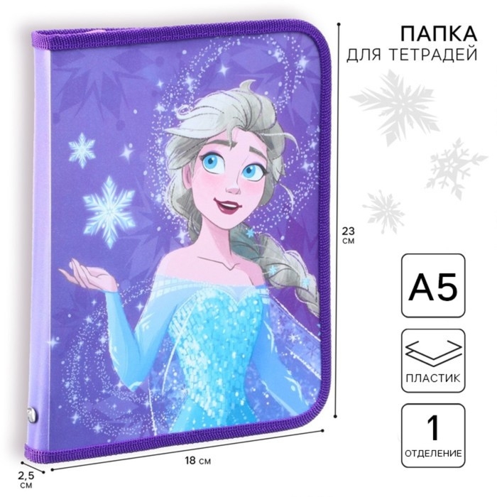 Папка пластиковая для тетрадей А5, на молнии, Холодное сердце Папка пластиковая для тетрадей А5, на молнии, Холодное сердце