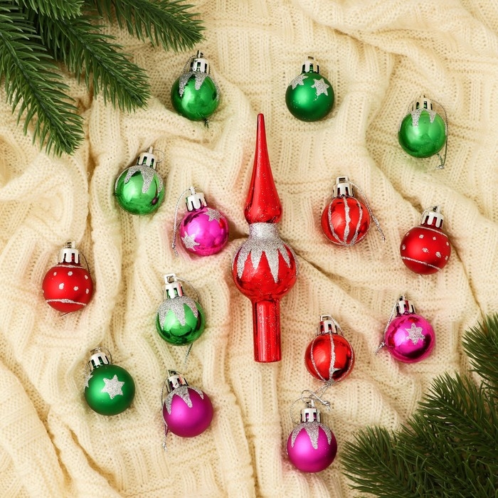 Набор украшений пластик 15 шт Набор украшений пластик 15 шт "Сочельник" краски, d-3 см, наконечник 13 см