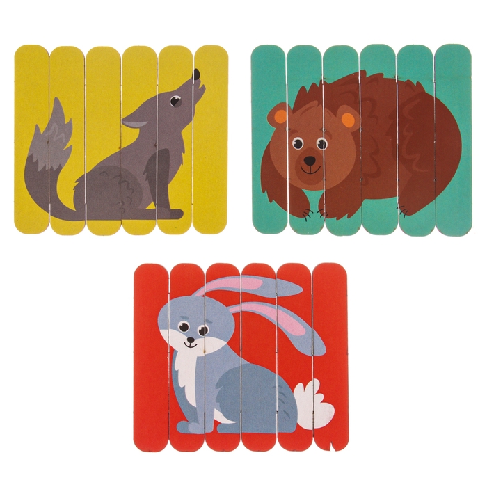 Головоломка. Собери 6 картинок «Лес», двусторонние палочки Головоломка. Собери 6 картинок «Лес», двусторонние палочки