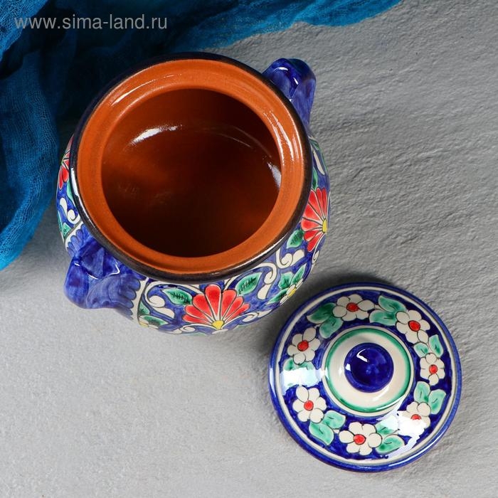 Сахарница Риштанская Керамика "Цветы", 1 л, синяя