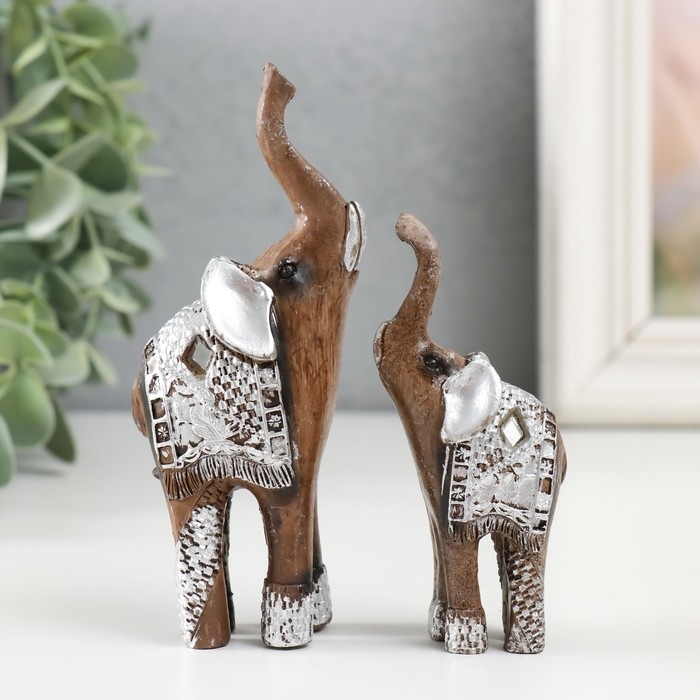 Сувенир полистоун Сувенир полистоун "Два слоника в серебристой попоне" набор 2 шт 11х8,3х3,5 см