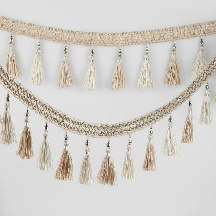 Тесьма с бусинами, 12 см, 5 ± 0,5 м, цвет белый/бежевый