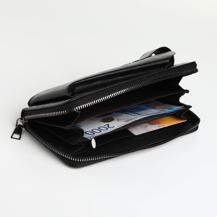 Портмоне мужское на молнии, отдел для телефона, карт, монет, цвет чёрный Портмоне мужское на молнии, отдел для телефона, карт, монет, цвет чёрный