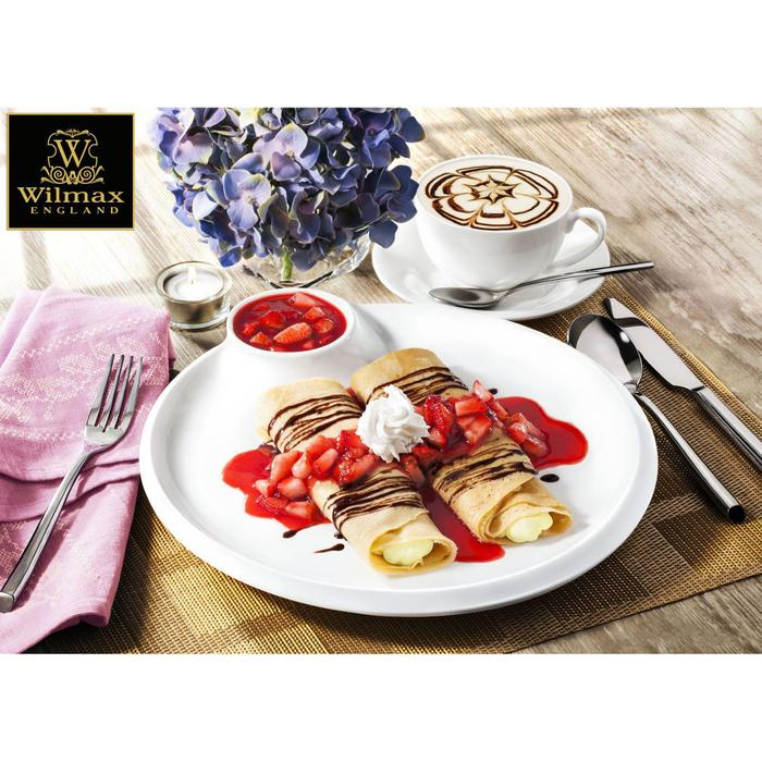 Блюдо фарфоровое круглое с соусником Wilmax Teona, d=20 см, цвет белый Блюдо фарфоровое круглое с соусником Wilmax Teona, d=20 см, цвет белый