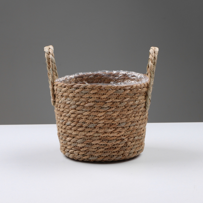 Кашпо плетеное  Кашпо плетеное "Кения" цилиндр с ручками, 17,5х17,5х16 см, натуральный