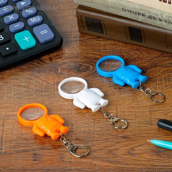 Лупа-брелок, 5х, d=2,5см,  Лупа-брелок, 5х, d=2,5см, "Космонавт" с фонариком, шоубокс