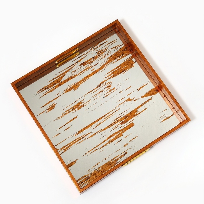 Поднос пластиковый прямоугольный с зеркалом «Штрихи», 34 х 34 х 4,5 см сервировочный